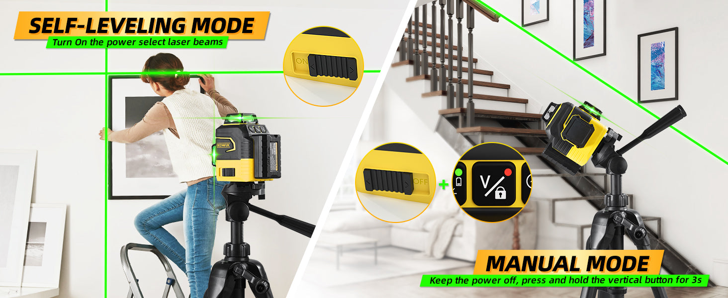 IKOVWUK Laser Level with Tripod, 2x360° Self-leveling Green Cross Line, 8 Lines Laser Level Tool with Rechargeable Battery & Type-C Charging Port, Compact Adjustable 1.6M Tripod & Carry Pouch Included