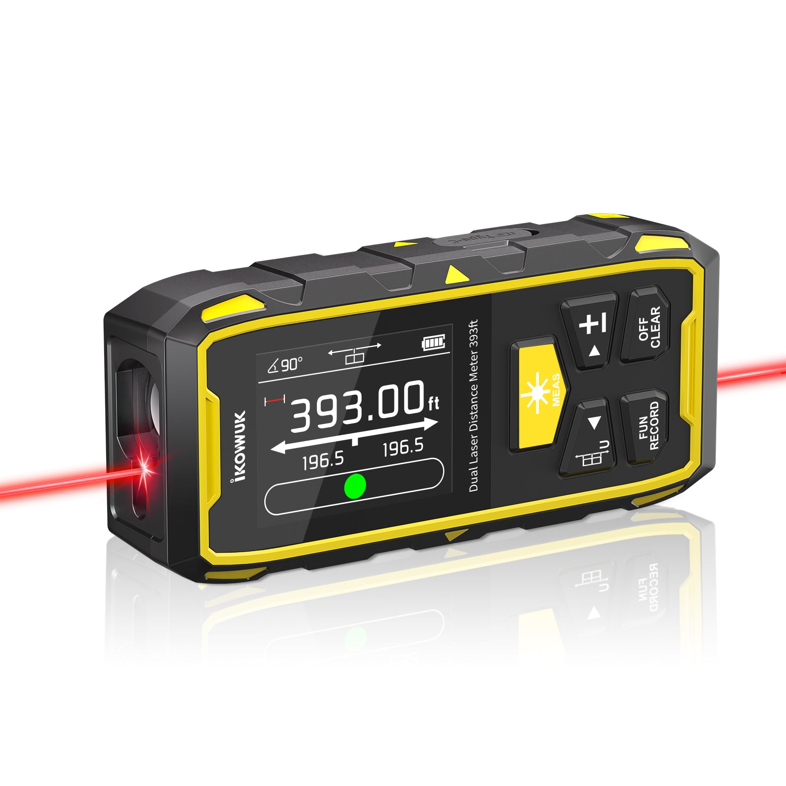 IKOVWUK Dual Laser Measuring Tool, 393FT/120M Bilateral Laser Distance Meter 6 Unit Switching, Rechargeable Digital Laser Measure with Backlit LCD Display, Angle Sensor, Multiple Measure Mode