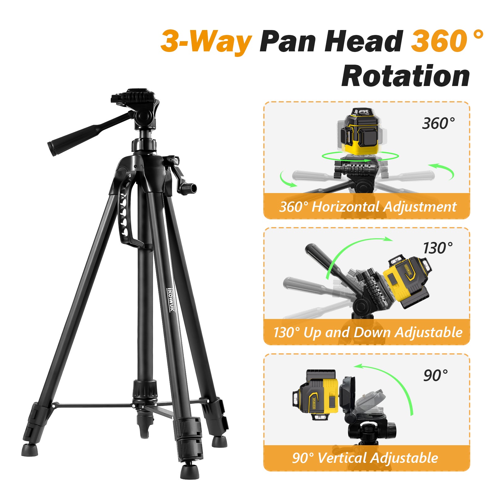 IKOVWUK 3160 Compact Tripod Tool for Laser Level, Tripod with Adjustable Height 26—65.7 Inches for Use with Point Lasers, and Laser Distance Tape Measuring Other