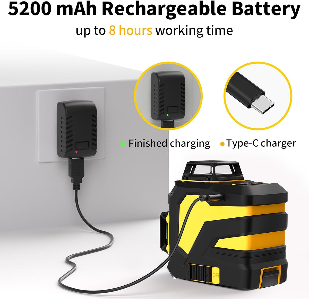 Laser Level with 12 Green Lines, Built-in 5200 mAh Li-ion Battery