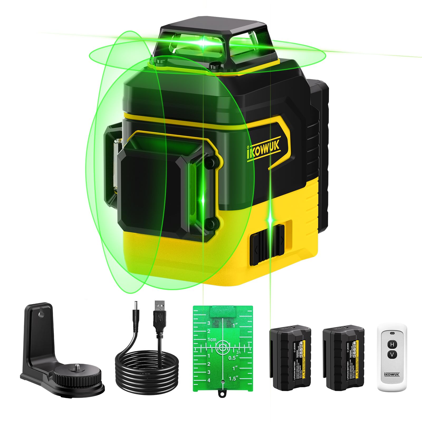 IKOVWUK 3x360° Laser Level, Laser Level for Construction Picture Hanging Floor,12 Lines Self-leveling Laser Level Line with Upgraded Flash Mode, 2X 3000MAH Battery(