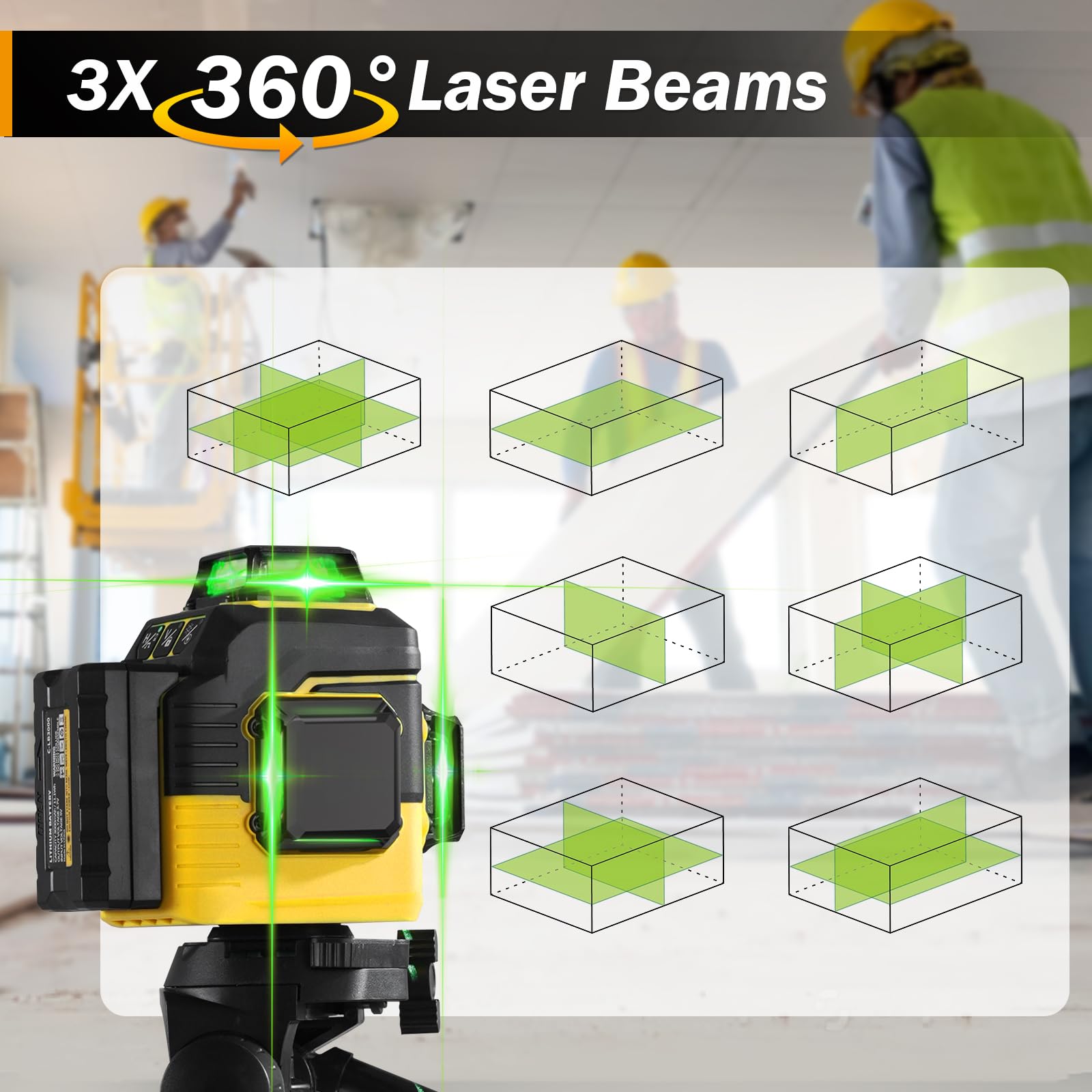IKOVWUK 3x360° Laser Level, Laser Level for Construction Picture Hanging Floor,12 Lines Self-leveling Laser Level Line with Upgraded Flash Mode, 2X 3000MAH Battery(