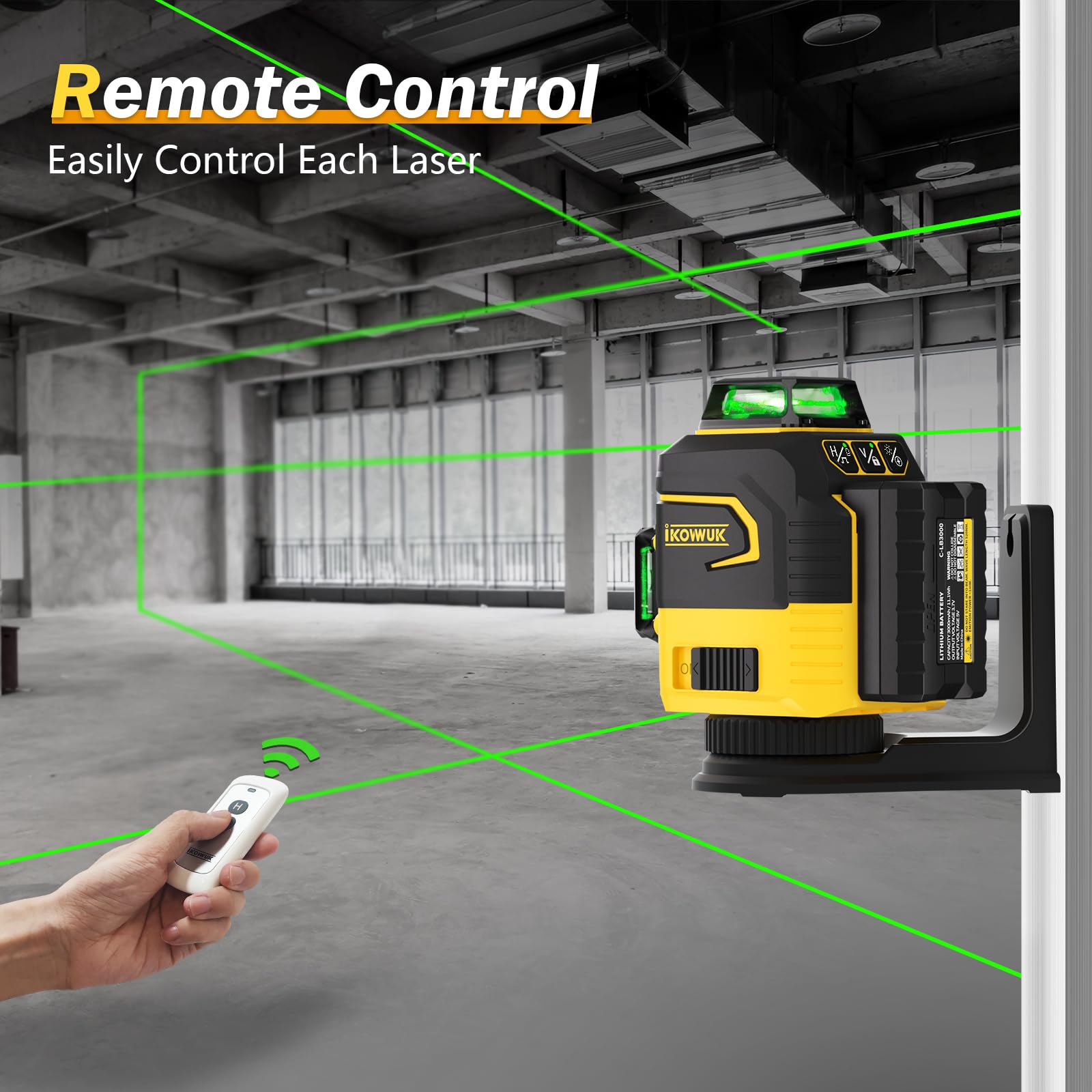 IKOVWUK 3x360° Laser Level, Laser Level for Construction Picture Hanging Floor,12 Lines Self-leveling Laser Level Line with Upgraded Flash Mode, 2X 3000MAH Battery(