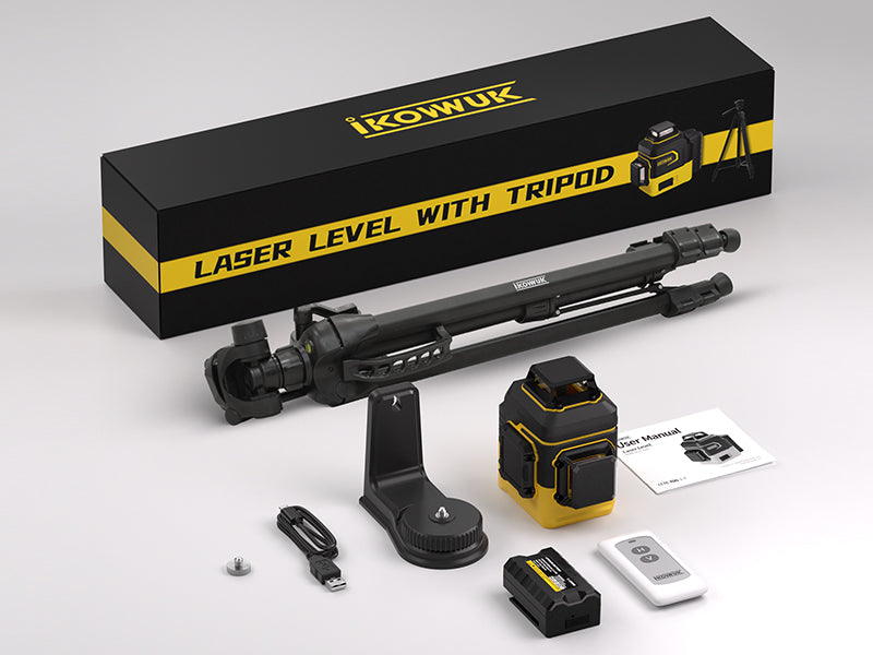 IKOVWUK Laser Level with Tripod, 2x360° Self-leveling Green Cross Line, 8 Lines Laser Level Tool with Rechargeable Battery & Type-C Charging Port, Compact Adjustable 1.6M Tripod & Carry Pouch Included