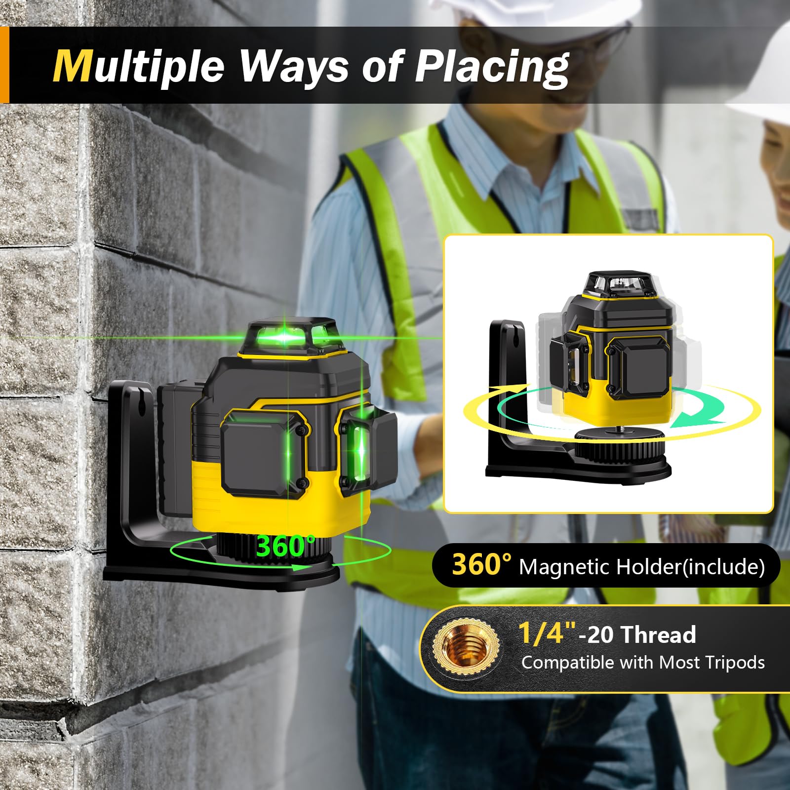 IKOVWUK 3x360° Laser Level, Laser Level for Construction Picture Hanging Floor,12 Lines Self-leveling Laser Level Line with Upgraded Flash Mode, 2X 3000MAH Battery(