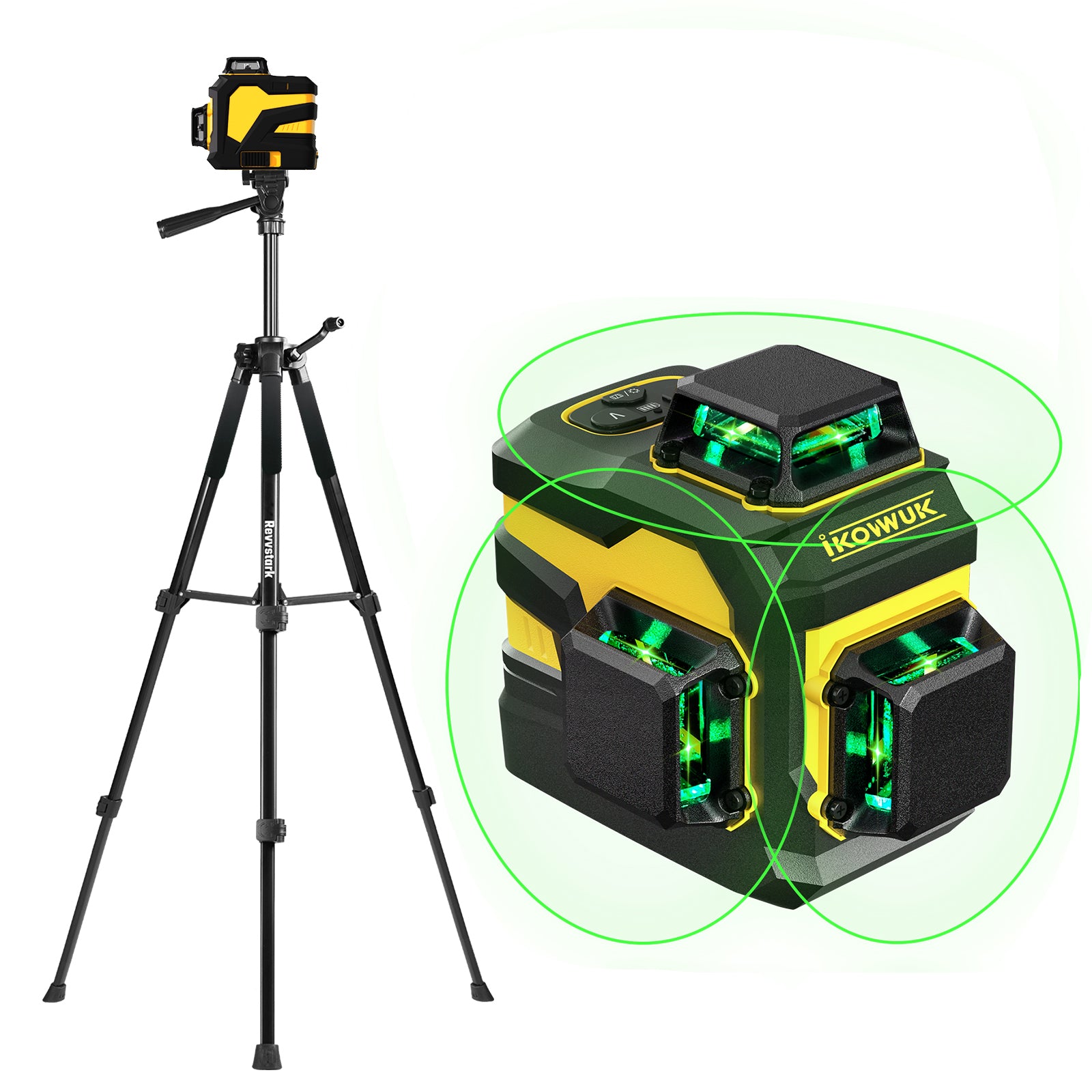 IKOVWUK Laser Level with Tripod, 3x360° Cross Line Laser for Construction and Picture Hanging, Level Tool with 5200 mAh Rechargeable Battery, Compact Adjustable 59.8-inch Tripod Included