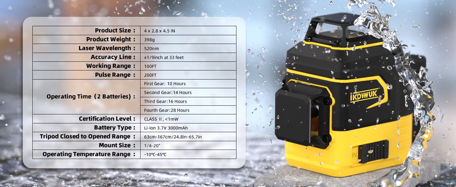 IKOVWUK Laser Level with Tripod, Laser Level 3x360° Self Leveling 12 Green Line, Rechargeable Battery 2 x 3000 mAh & Type-C Charging Port, Compact Adjustable 1.6M Tripod & Carry Pouch Included