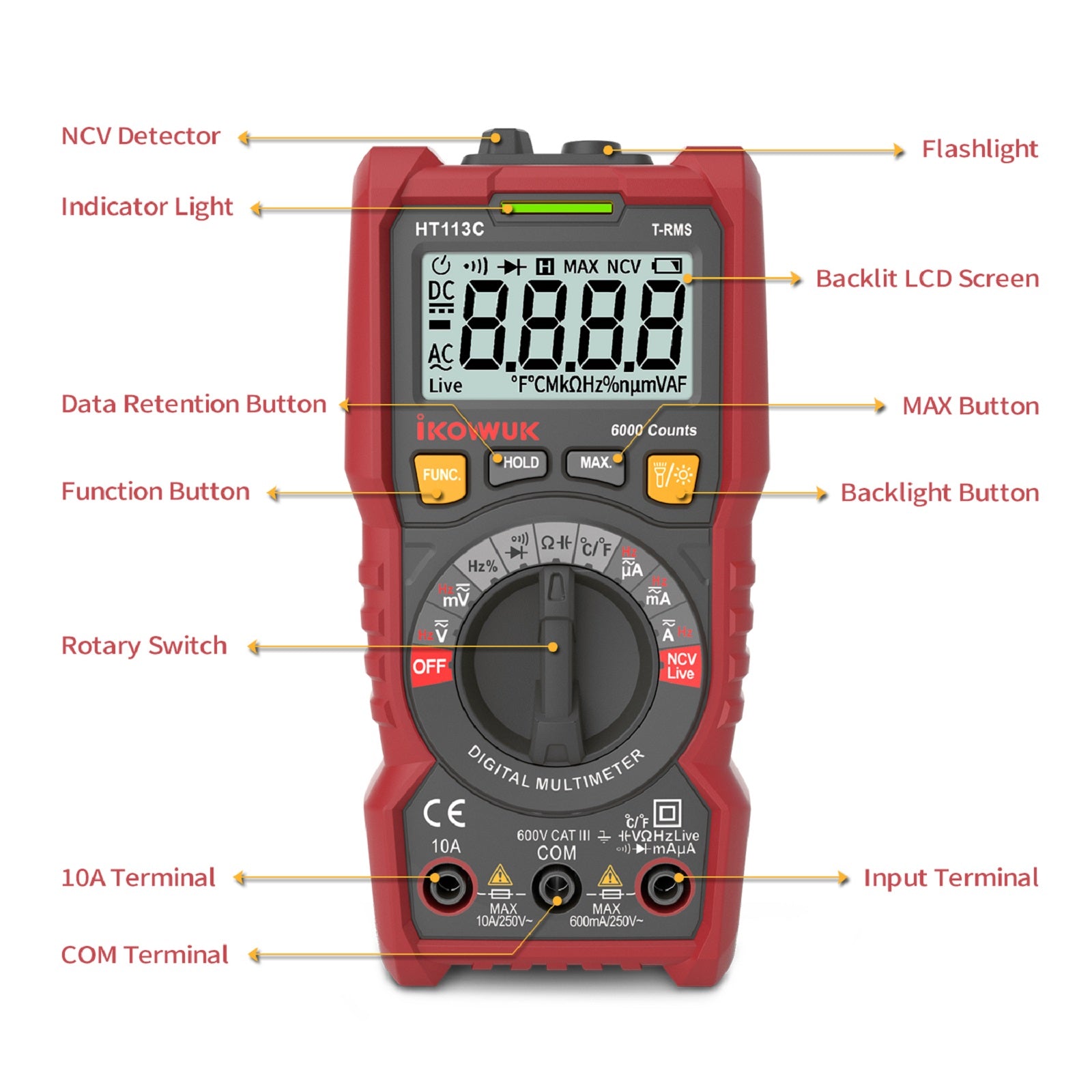 Ikovuwk Digital Multimeter TRMS 6000 Counts Voltmeter