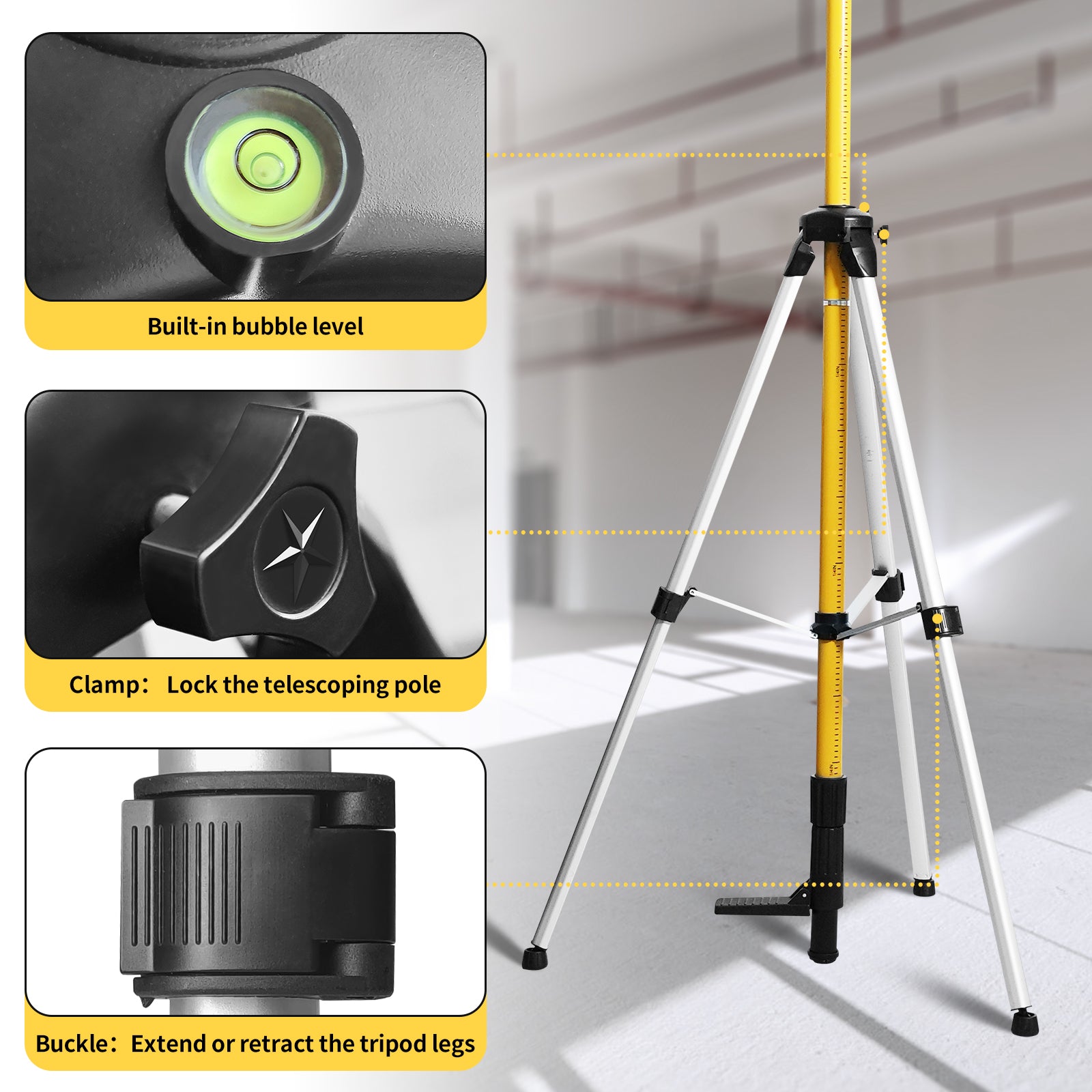 IKOVWUK 13.8 Ft Telescoping Laser Level Pole with Tripod