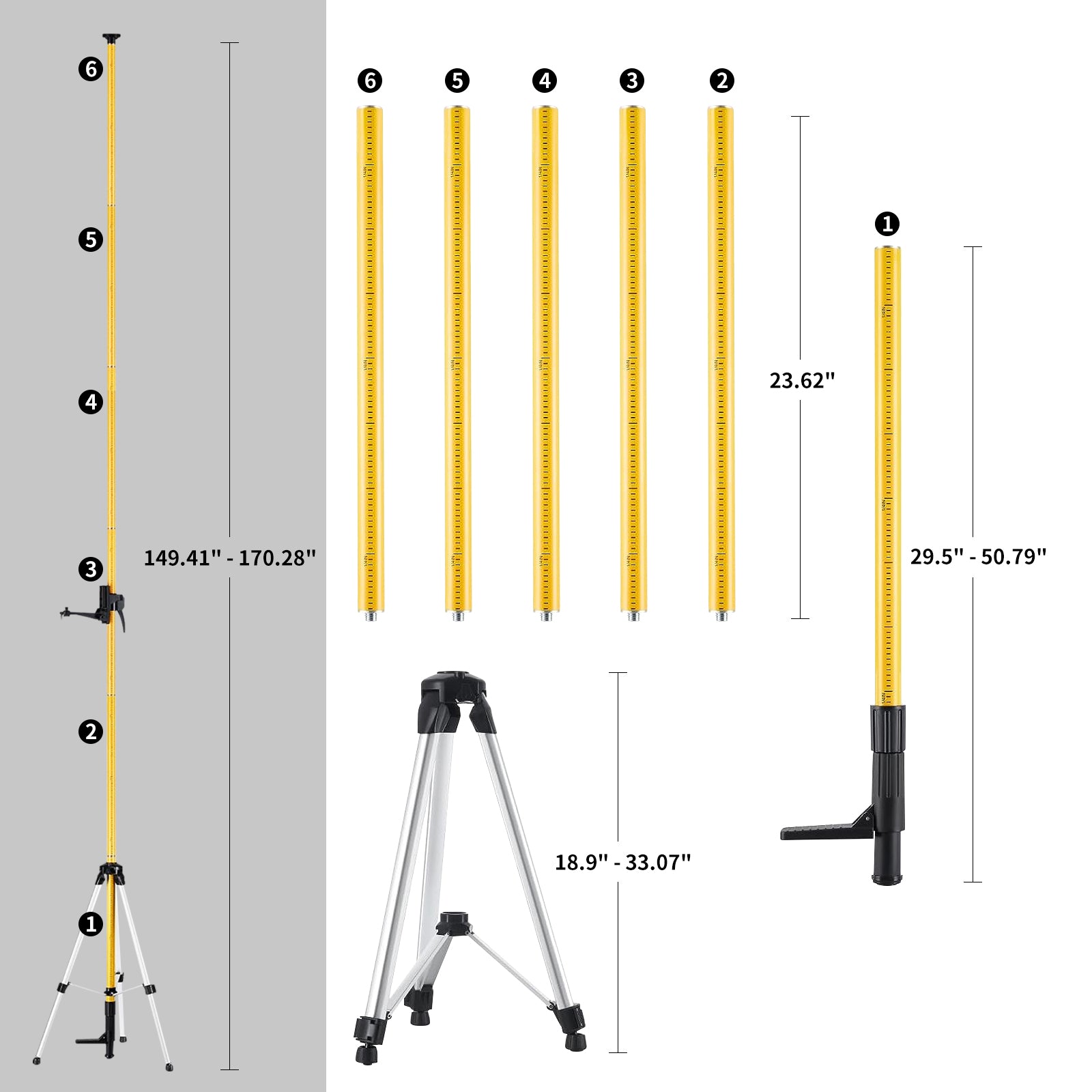 IKOVWUK 13.8 Ft Telescoping Laser Level Pole with Tripod