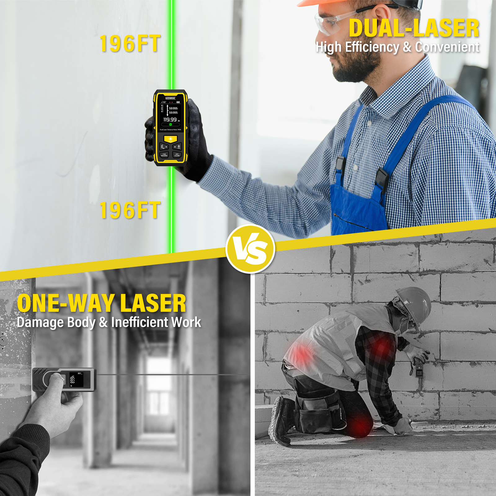 Dual-Head Laser Distance Meter, Precise Measurement from Both Ends, Versatile for Indoor & Outdoor ApplicationsIKOVWUK Dual Green Laser Distance Meter-n
