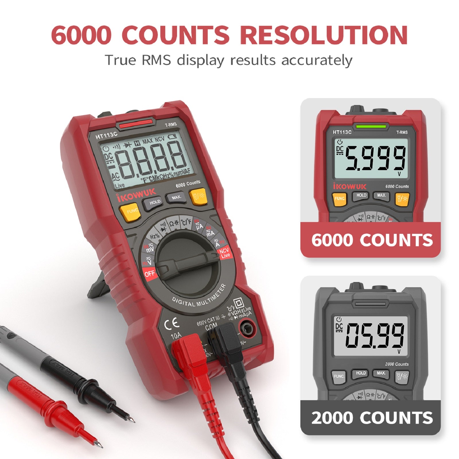 Ikovuwk Digital Multimeter TRMS 6000 Counts Voltmeter