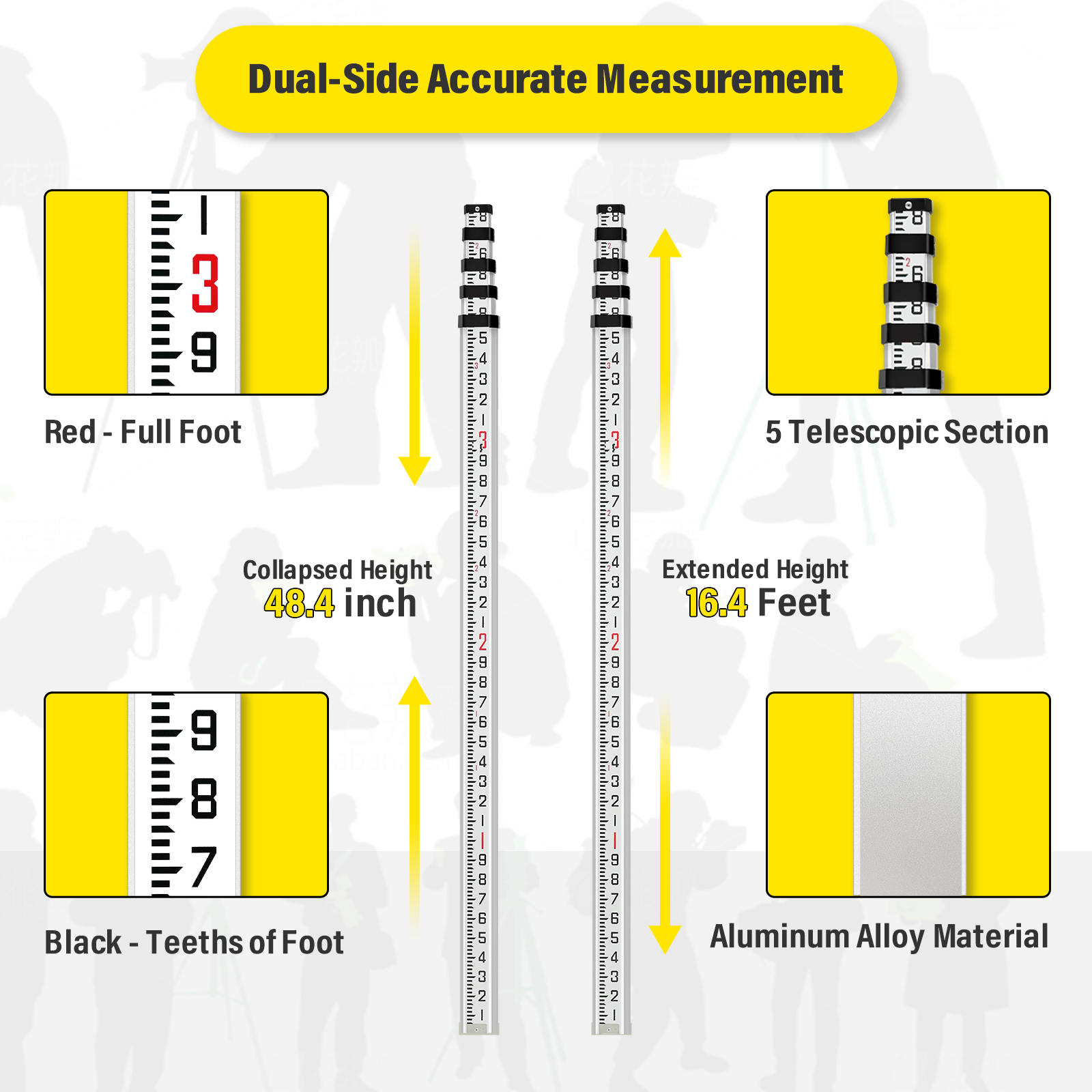 Telescoping Metal Tower Ruler, Durable & Adjustable for Precise Measurements, Ideal for Construction, Surveying & Engineering Applications-n