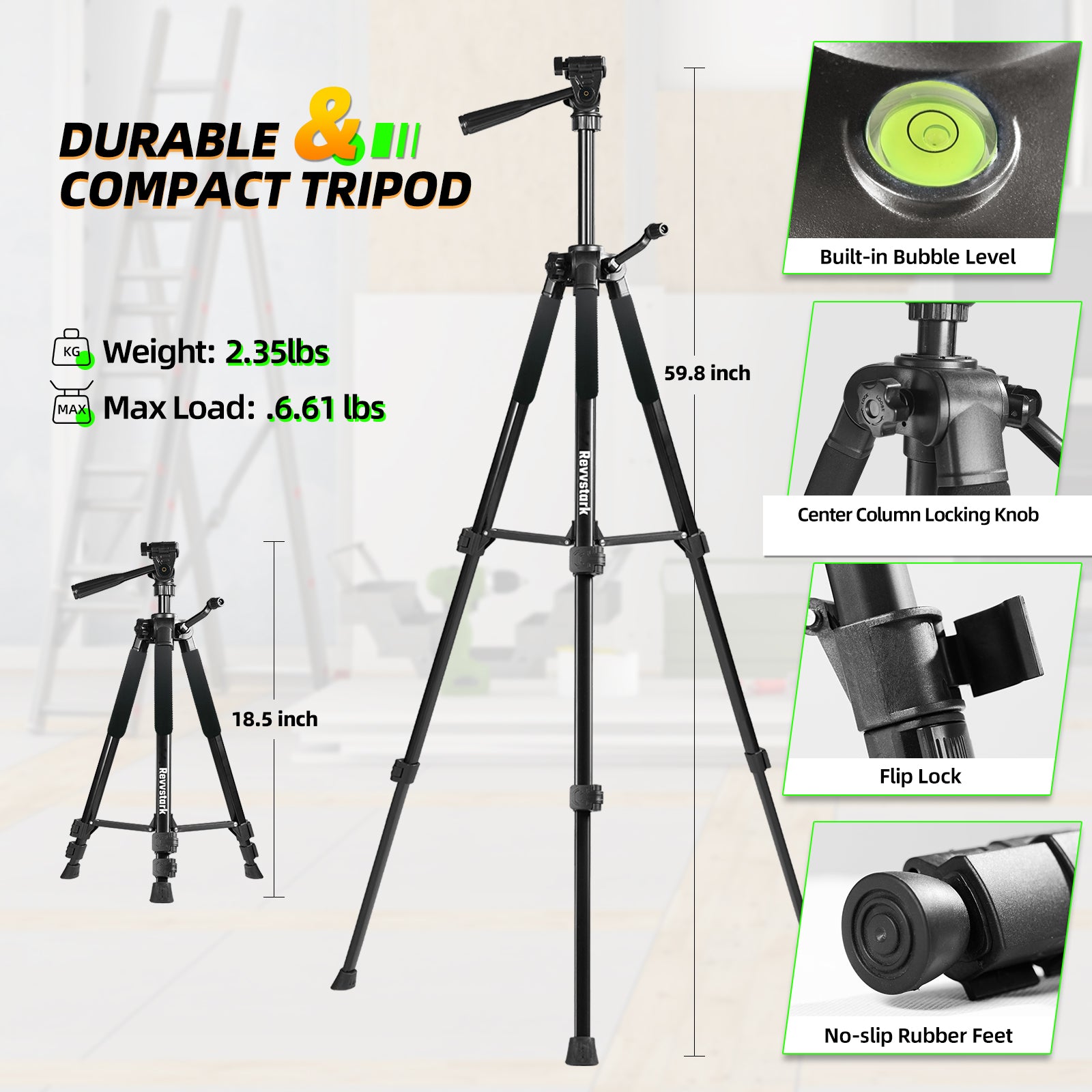 IKOVWUK Laser Level with Tripod, 3x360° Cross Line Laser for Construction and Picture Hanging, Level Tool with 5200 mAh Rechargeable Battery, Compact Adjustable 59.8-inch Tripod Included