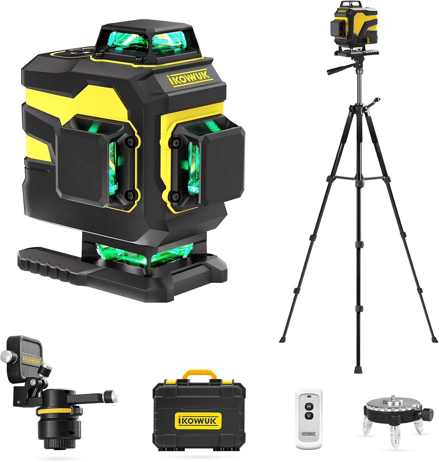 4x360° Laser Level Pro Kit with Tripod, 4D Cross Line Laser Level with Fine-tuning Bracket, 16 Lines Laser Level with 2 * 4000mAh Battery, Compact Adjustable 59.8-inch Tripod Included