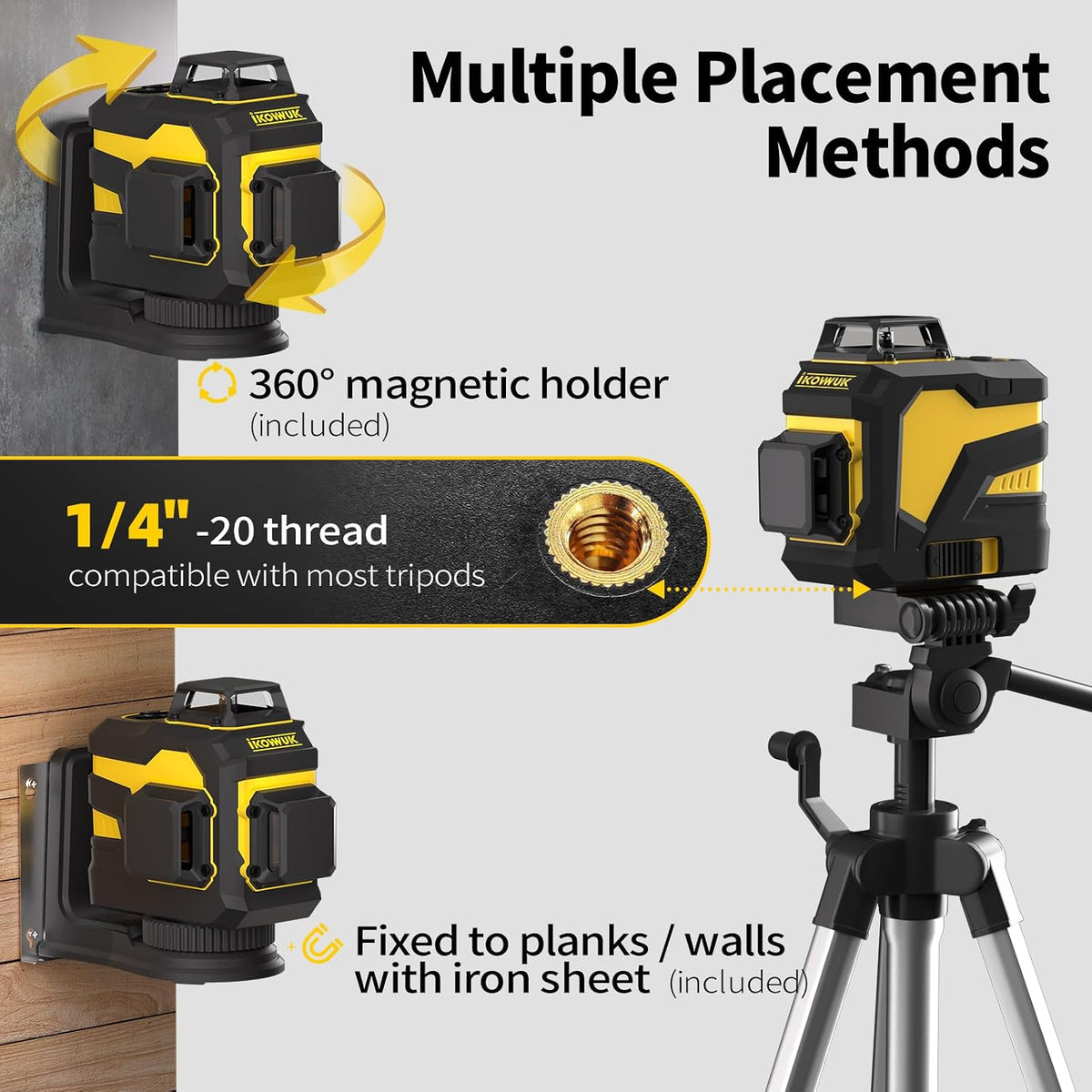 Laser Level with 12 Green Lines, Built-in 5200 mAh Li-ion Battery