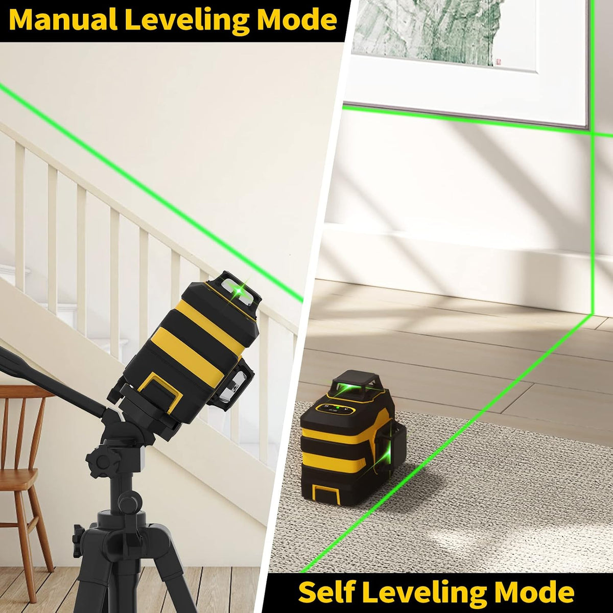 Laser Level with 12 Green Lines, Built-in 5200 mAh Li-ion Battery