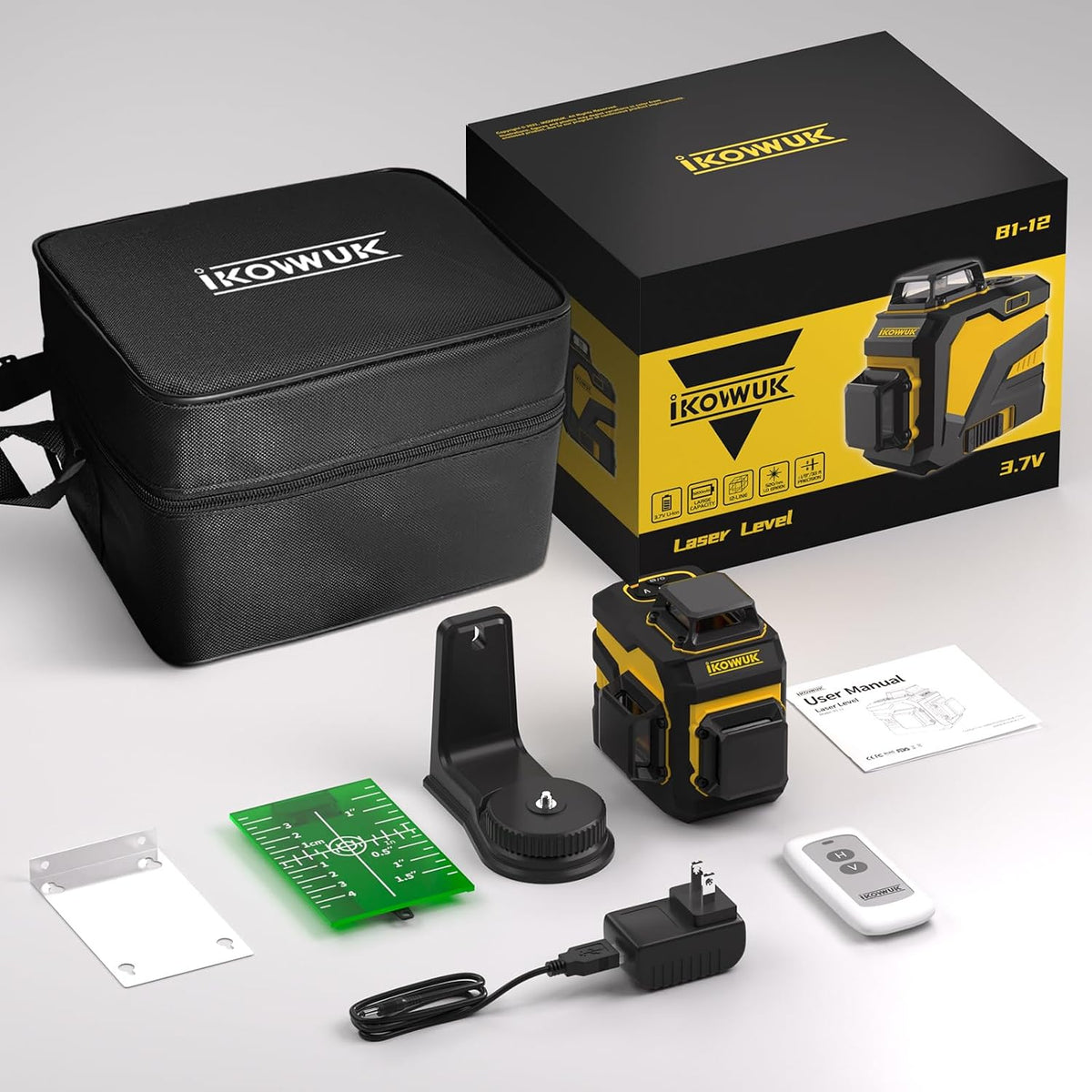 Laser Level with 12 Green Lines, Built-in 5200 mAh Li-ion Battery