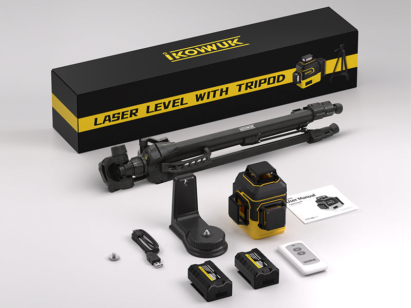 IKOVWUK Laser Level with Tripod, Laser Level 3x360° Self Leveling 12 Green Line, Rechargeable Battery 2 x 3000 mAh & Type-C Charging Port, Compact Adjustable 1.6M Tripod & Carry Pouch Included