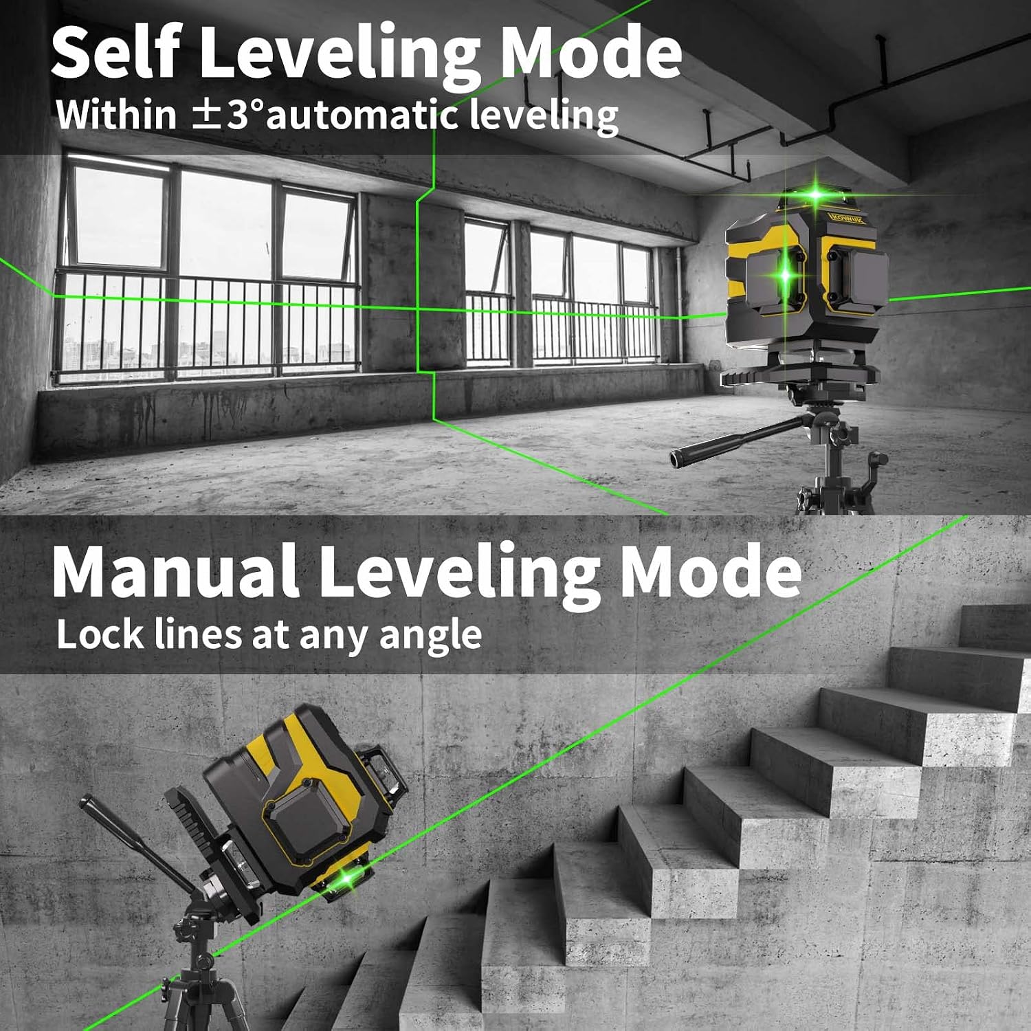 4x360° Laser Level Pro Kit with Tripod, 4D Cross Line Laser Level with Fine-tuning Bracket, 16 Lines Laser Level with 2 * 4000mAh Battery, Compact Adjustable 59.8-inch Tripod Included