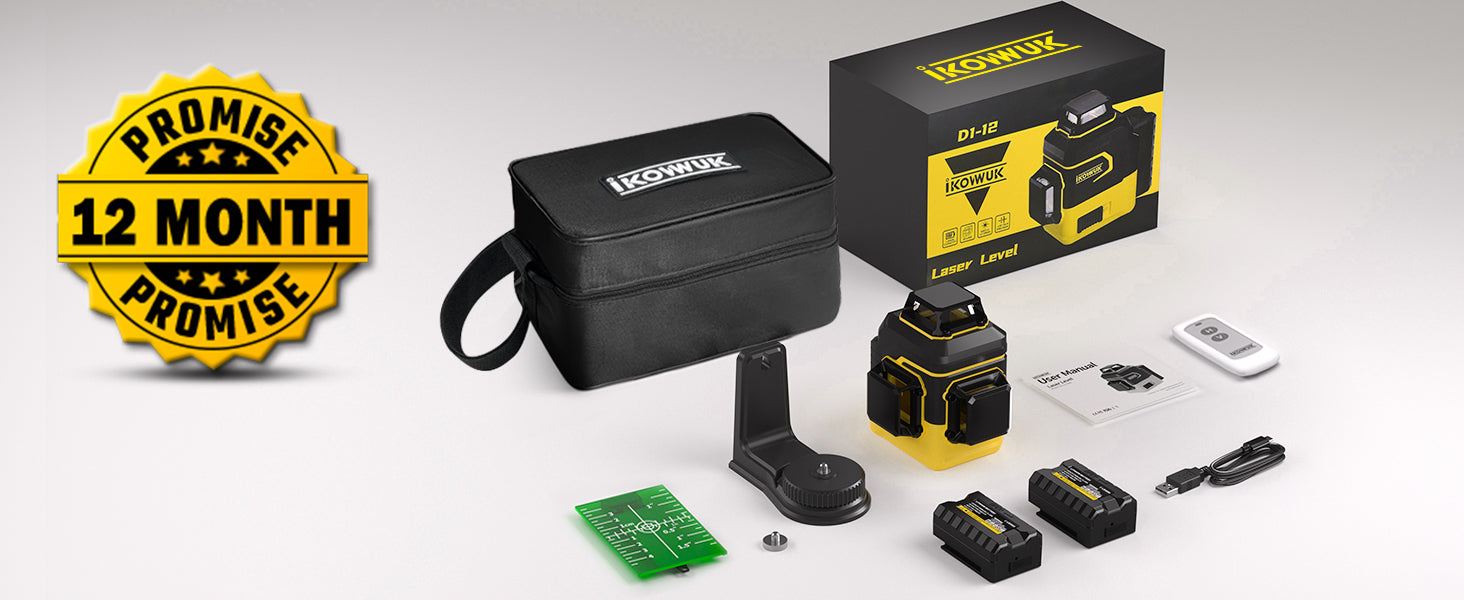 IKOVWUK 3x360° Laser Level, Laser Level for Construction Picture Hanging Floor,12 Lines Self-leveling Laser Level Line with Upgraded Flash Mode, 2X 3000MAH Battery（